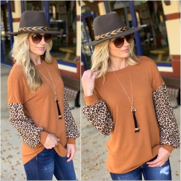 Tops - LAST ONE! Camel Leopard Print Sleeve Tunic